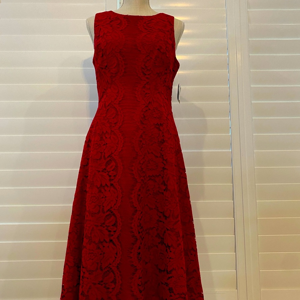 Gaby sky red sleeveless dress mid length, it’s very elegant A line dress.